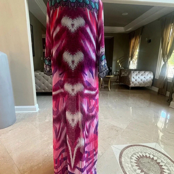 La Moda Rhinestone Embelished beach cover up maxi dress O/S - Picture 8 of 10